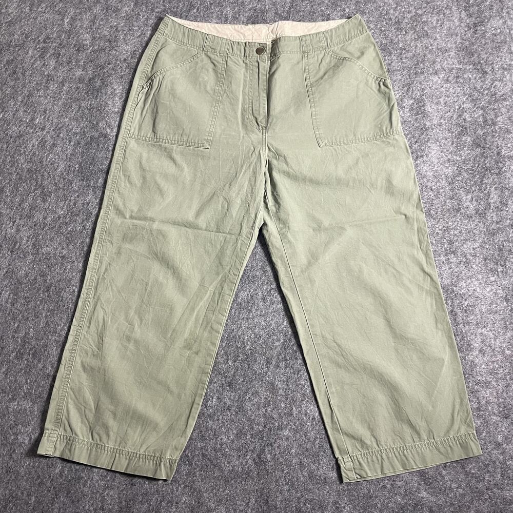 St Johns Bay Pants Womens 14 Green 100% Cotton Casual Utility Wide Leg